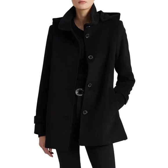 Ralph Lauren Women's Coat Size 2 (S) Detached Hooded Wool Blend Black Jacket - Picture 1 of 15